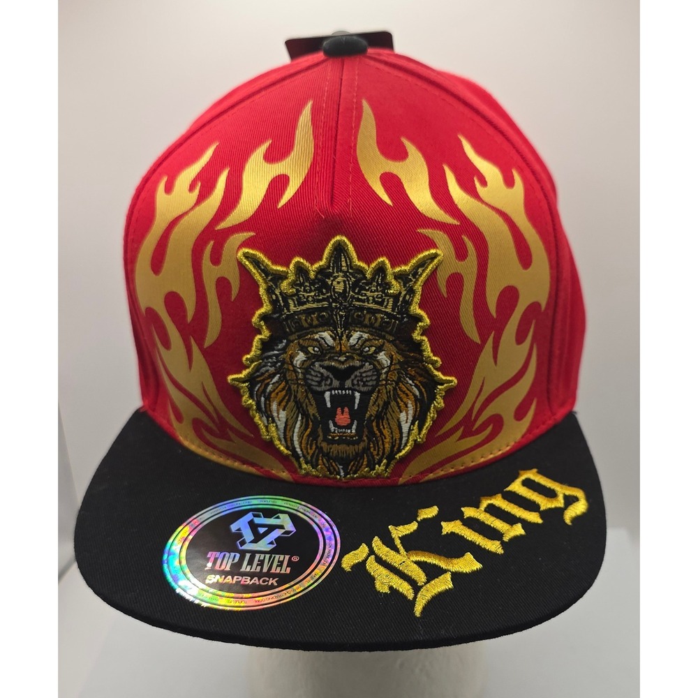 Top Level King Snapback Hat Red Lion Flames Hip Hop Baseball Cap‎ NWT